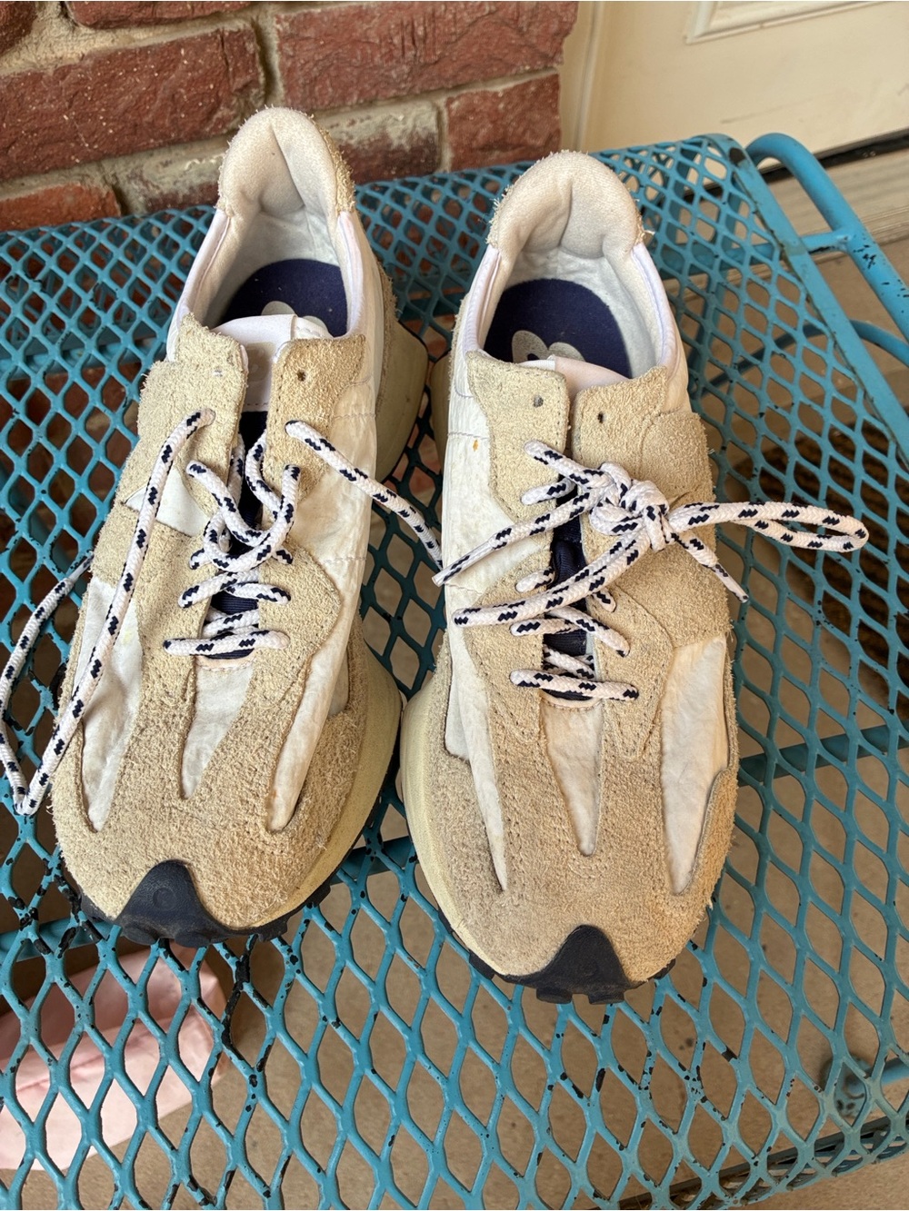 Neutral Suede and Mesh Sneakers with Contrast Laces new balance men